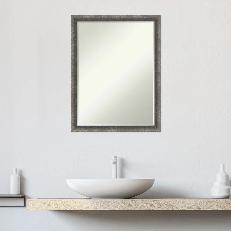 Burnished Concrete Narrow Half-Inch-Beveled Wood Bathroom Wall Mirror - Burnished Concrete Narrow - Glass Size 18x24