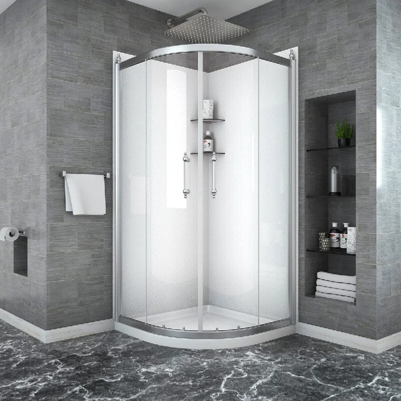 Double Sliding Framed Corner Curved Shower Door in Chrome