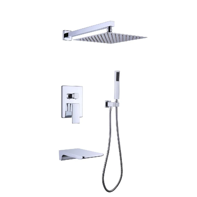 EPOWP 10ins Wall Mounted Square Rainfall Shower System 3 Function