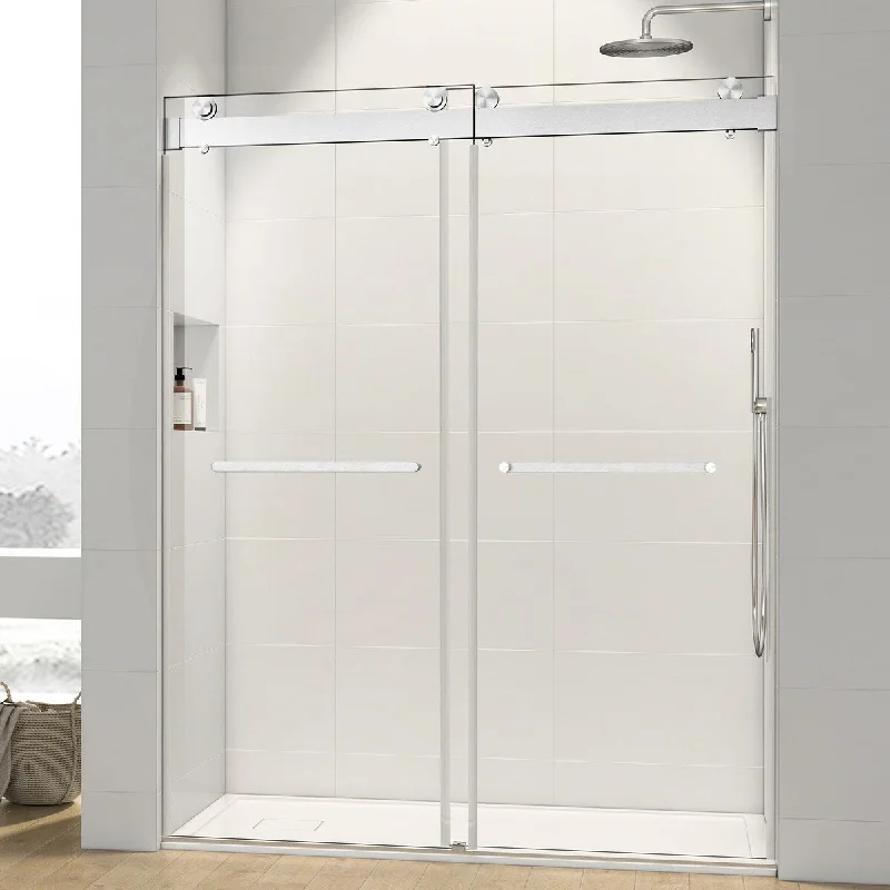 EPOWP 60x76" Double Sliding Frameless Shower Door Brushed Nickel