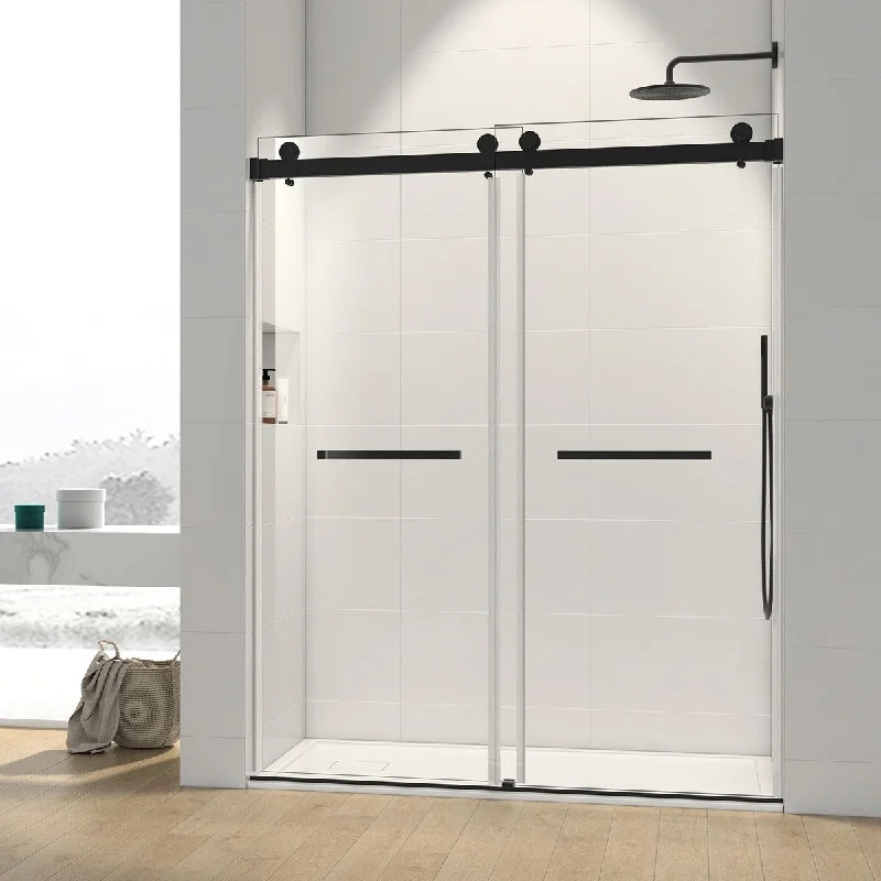 EPOWP 72*76" Double Sliding Frameless Shower Door Matte Black Without Buffer