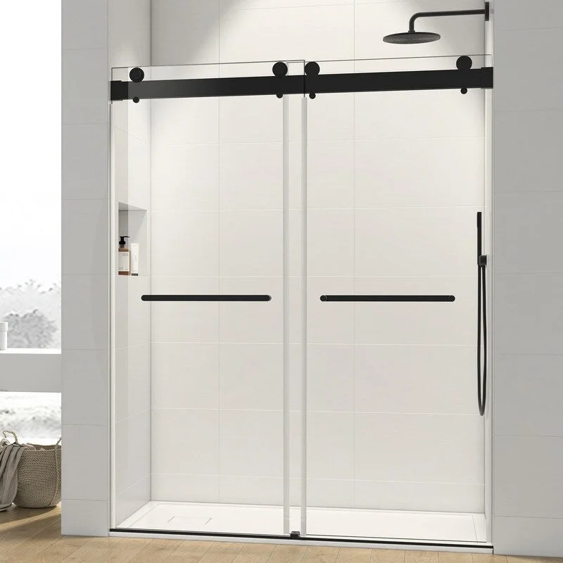 EPOWP 72x76" Double Sliding Frameless Shower Door Matte Black