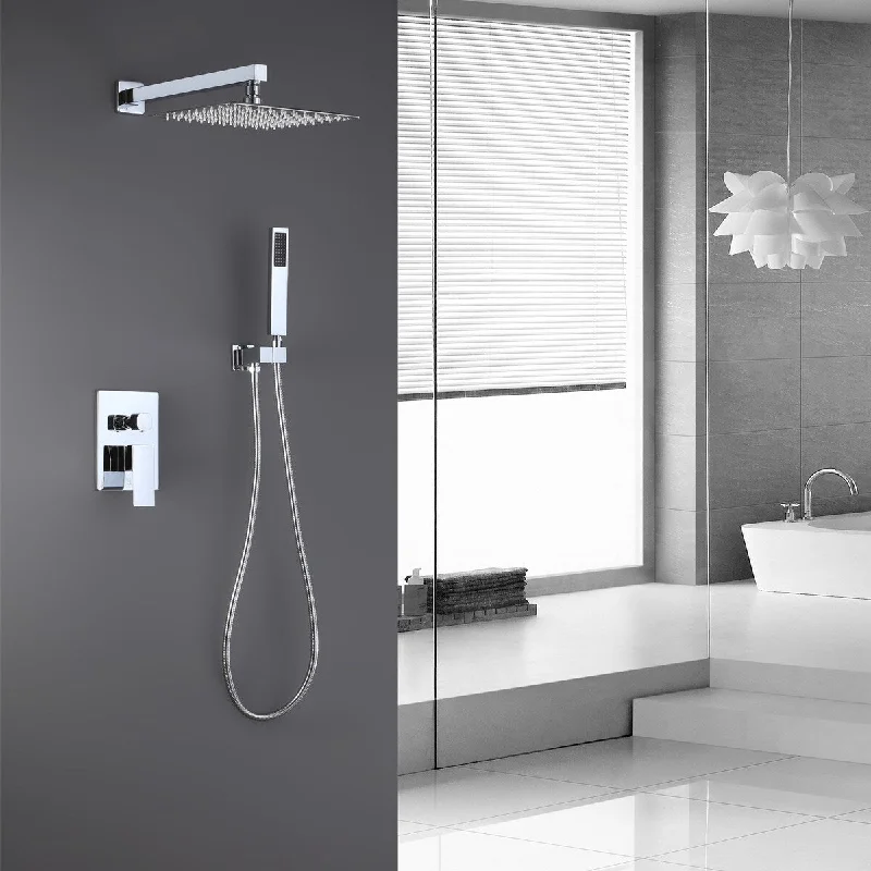 EPOWP Chrome Polished Wall Mounted Square Rainfall Shower System