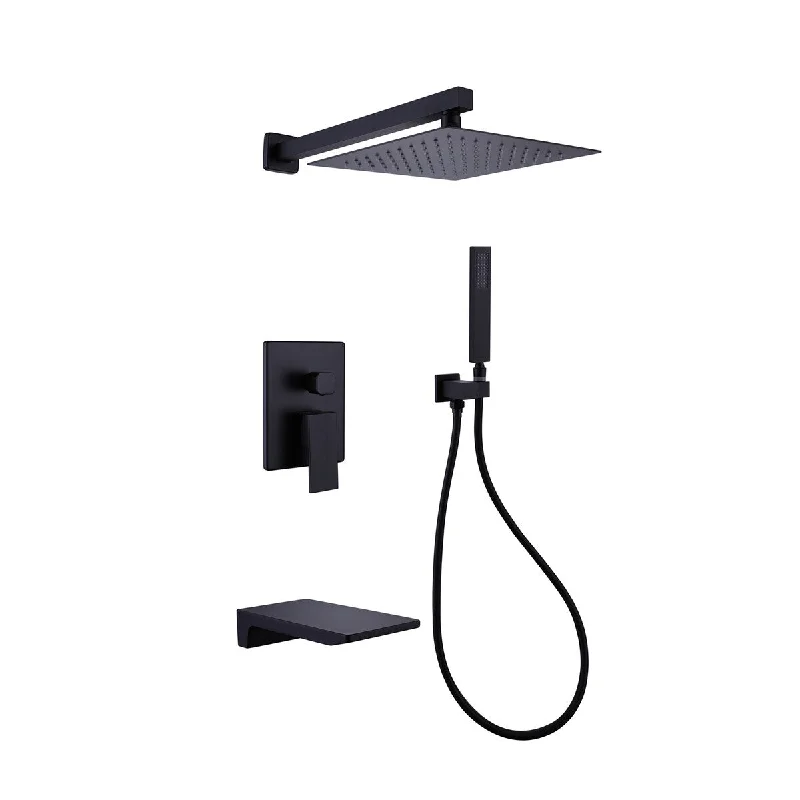 EPOWP Square Rainfall Shower System 10 inches Matte Black