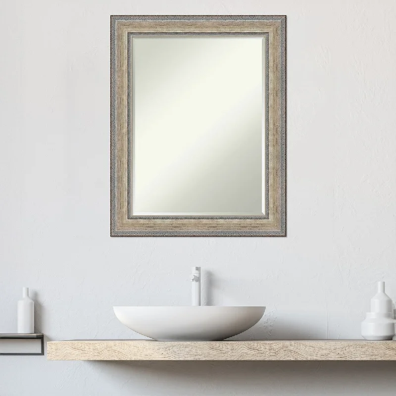 Fleur Silver Half-Inch-Beveled Wood Bathroom Wall Mirror - Fleur Champagne Silver - Glass Size 18x24