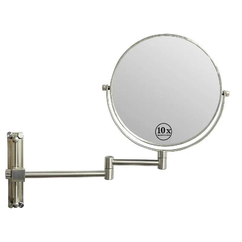 Height Adjustable Wall Mounted Makeup Mirror,8 Inch 1x/10x Magnifying