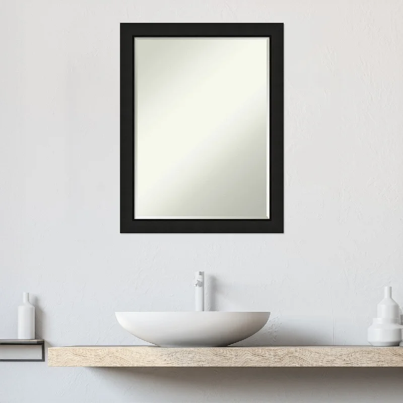 Midnight Black Narrow Half-Inch-Beveled Wood Bathroom Wall Mirror - Midnight Black Narrow - Glass Size 18x24