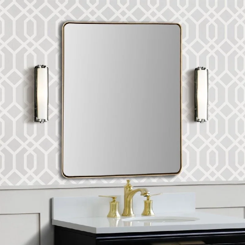 Rectangular Metal Frame Mirror In Brushed Gold