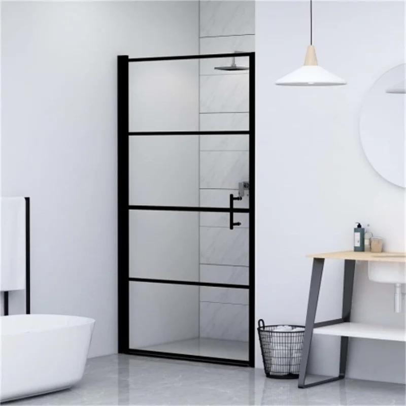 Shower Door Tempered Glass 39.4"x70.1" Black Shower Door