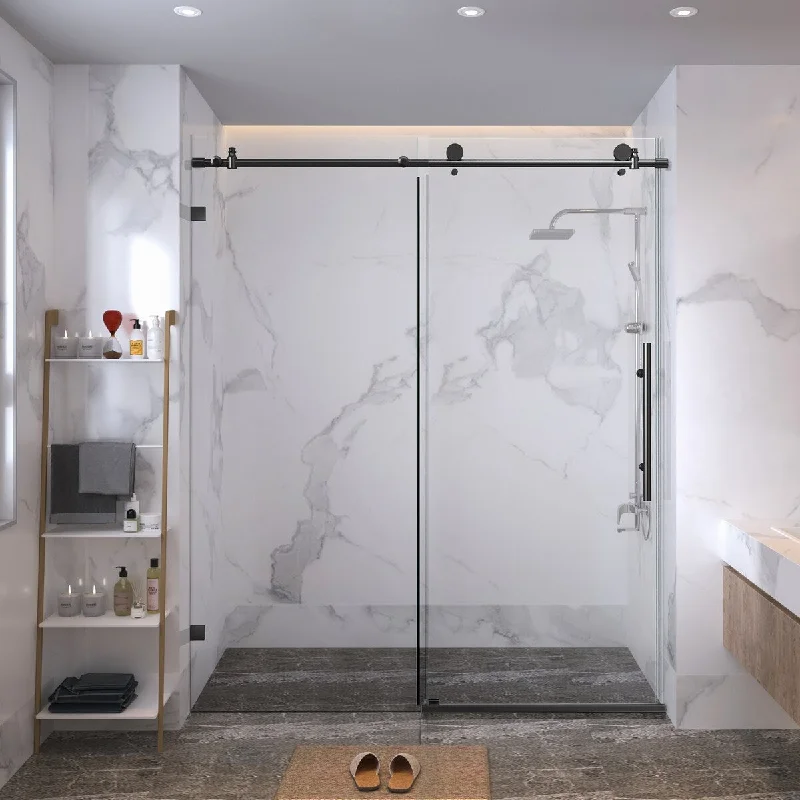 SL4U Glass Shower Doors, Frameless Shower Doors Black Hardware 60" W x 76" H - 60" W x 76" H