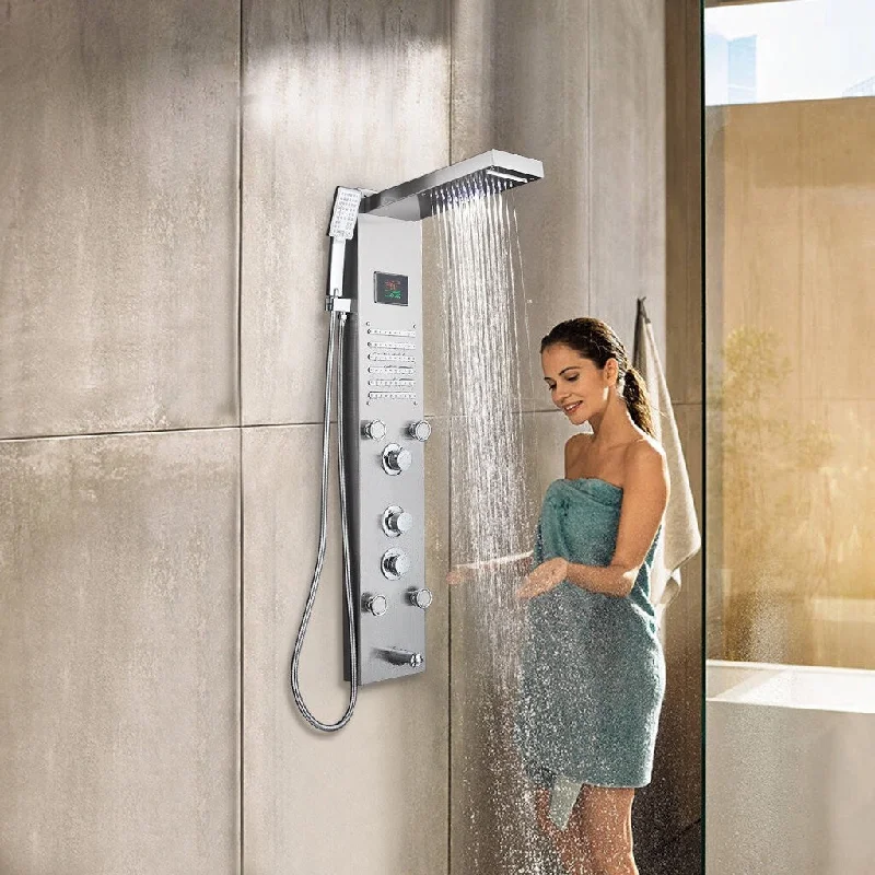 Stainless Steel Shower Panel Tower System LED Rainfall Shower Head