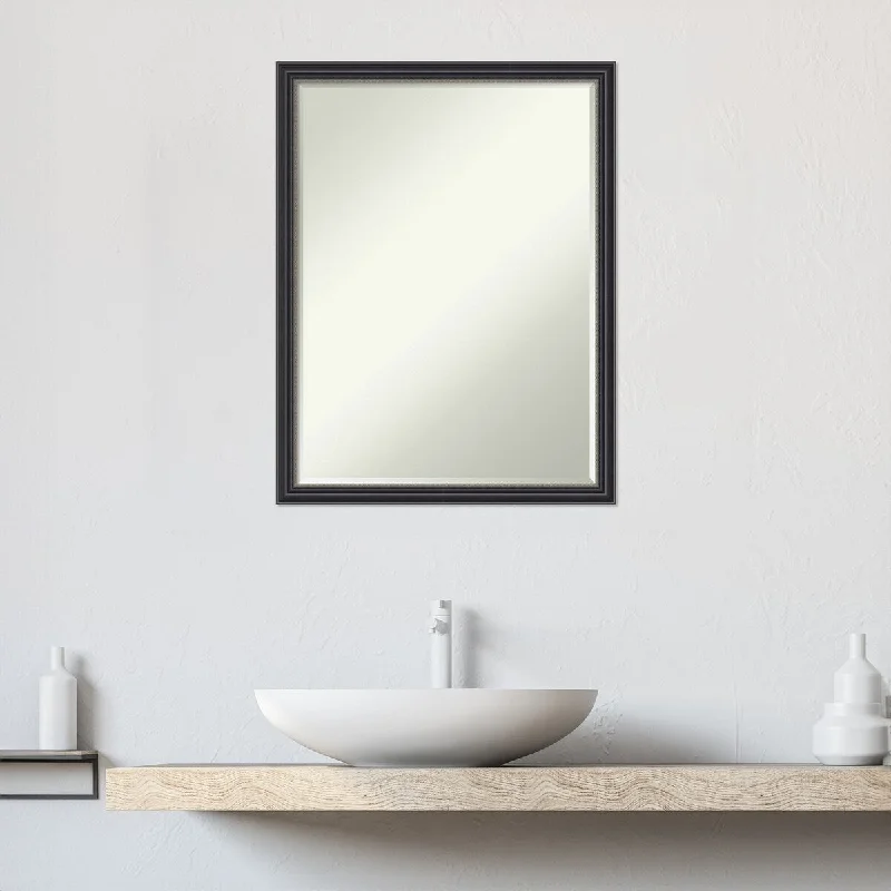 Stylish Black Half-Inch-Beveled Wood Bathroom Wall Mirror - Stylish Black - Glass Size 18x24