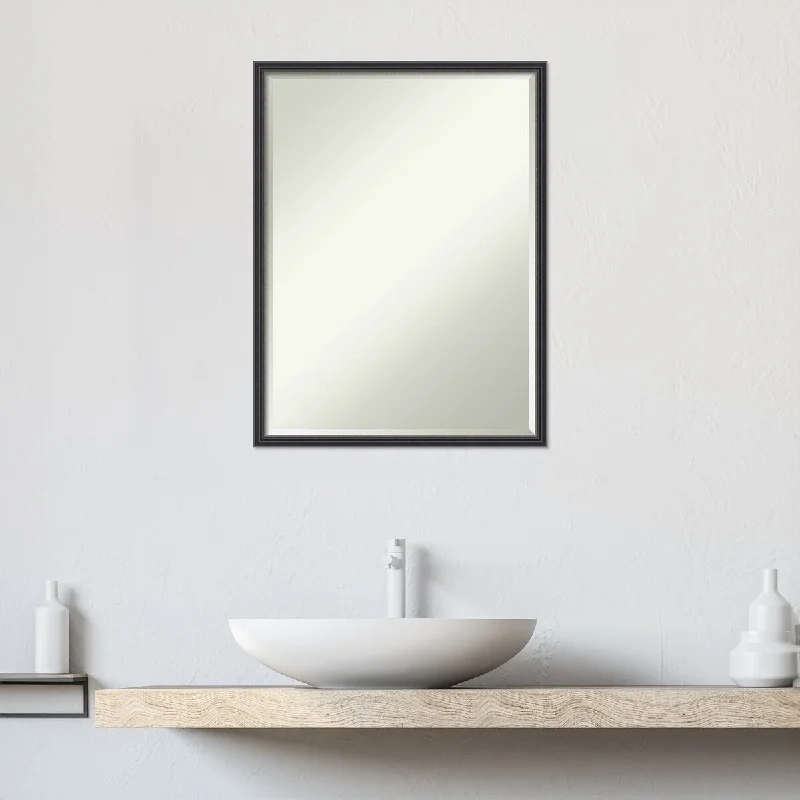 Stylish Black Narrow FHalf-Inch-Beveled Wood Bathroom Wall Mirror - Stylish Black Narrow - Glass Size 18x24