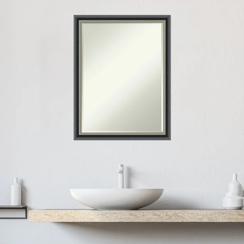 Theo Black Silver Half-Inch-Beveled Wood Bathroom Wall Mirror - Theo Black Silver - Glass Size 18x24