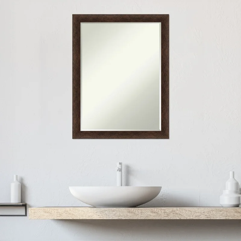 Warm Walnut Narrow Half-Inch-Beveled Wood Bathroom Wall Mirror - Warm Walnut Narrow - Glass Size 18x24