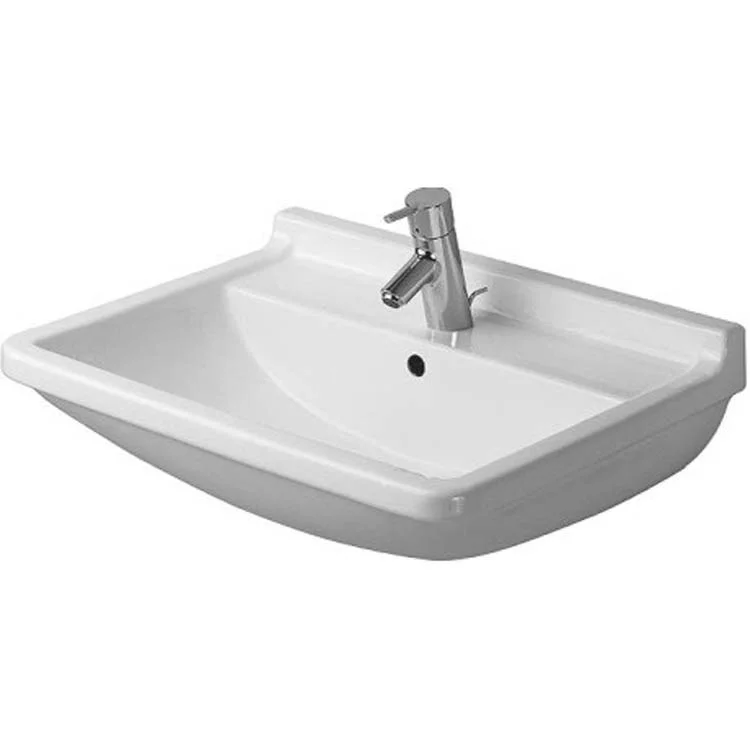 Lavatory Sink Starck 3 Wall Mount with Overflow 19-1/8 x 25-5/8 Inch 7-7/8 Inch Spread Rectangle White 3 Hole