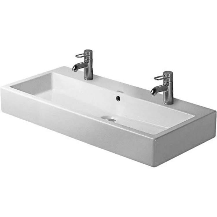 Lavatory Sink Vero Wall Mount with Overflow & WonderGliss 39-3/8 x 18-1/2 Inch 18-1/4 Inch Spread Rectangle White 2 Hole