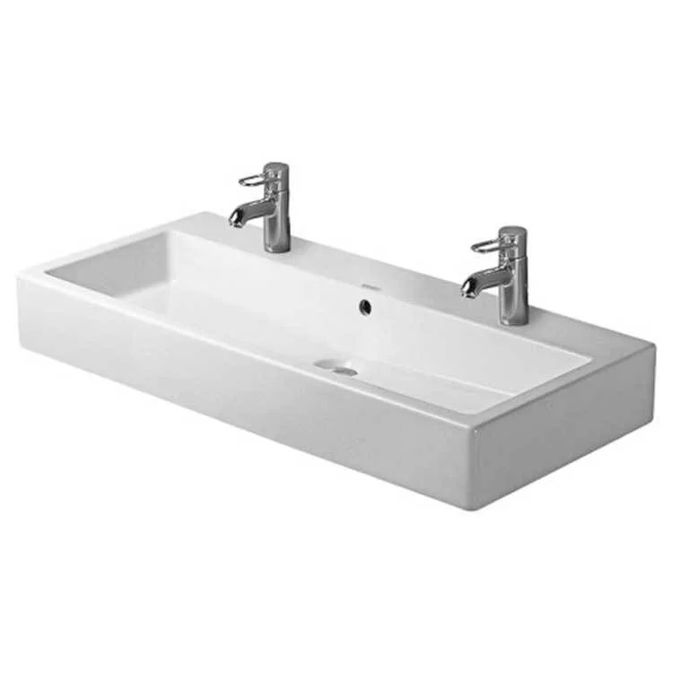 Lavatory Sink Vero Ground with Overflow & WonderGliss Surface Treatment 39-3/8 x 18-1/2 Inch 18-1/4 Inch Spread Rectangle White 2 Hole