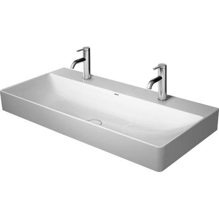 Lavatory Sink DuraSquare Ground WonderGliss Less Overflow 39-3/8 x 18-1/2 Inch 19-1/2 Inch Spread Rectangle White 2 Hole