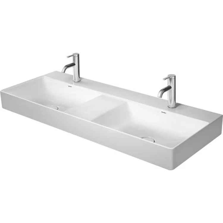 Lavatory Sink DuraSquare Double Ground WonderGliss Less Overflow 47-1/4 x 18-1/2 Inch 7-7/8 Inch Spread Rectangle White 3 Hole