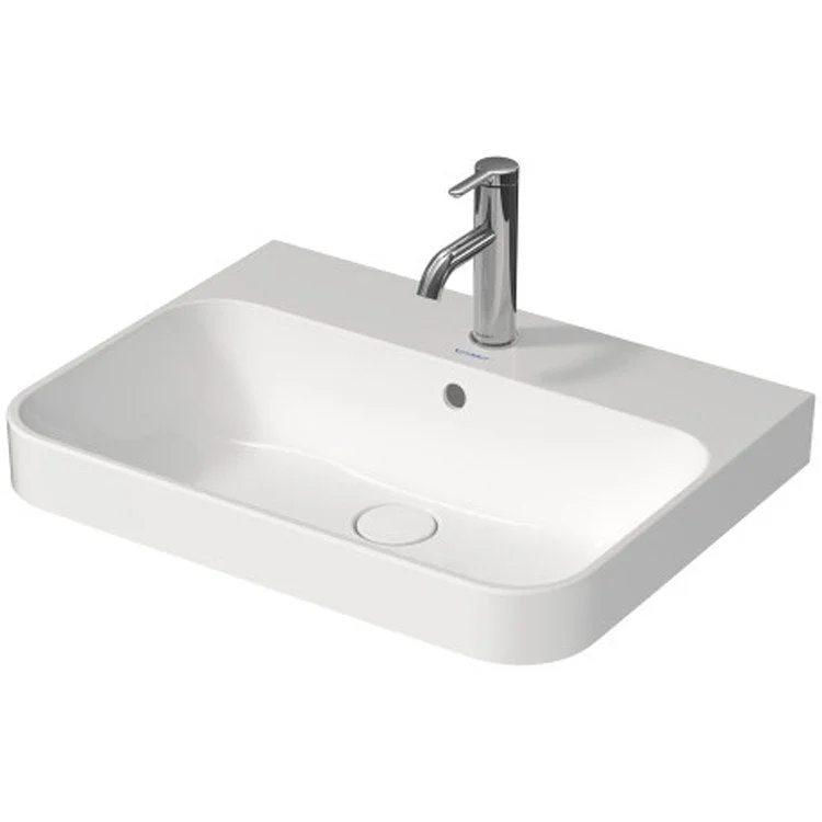 Lavatory Sink Happy D.2 Plus Ground with Overflow & WonderGliss 24 x 7-1/4 x 18-1/2 Inch Rectangle White