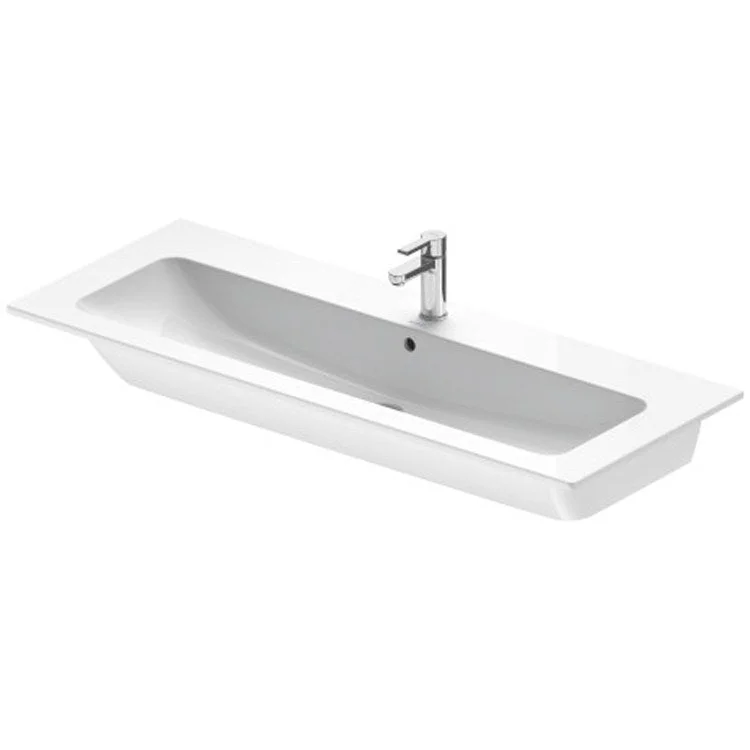 Lavatory Sink ME by Starck Wall Mount with Overflow & WonderGliss 48-3/8 x 19-1/4 Inch Rectangle White Satin Matte